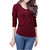 2015 осень весна женщины с длинным рукавом мода кнопку шеи O украшения свободного покроя майка бургундия tshirt Большой размер XXL 3XL